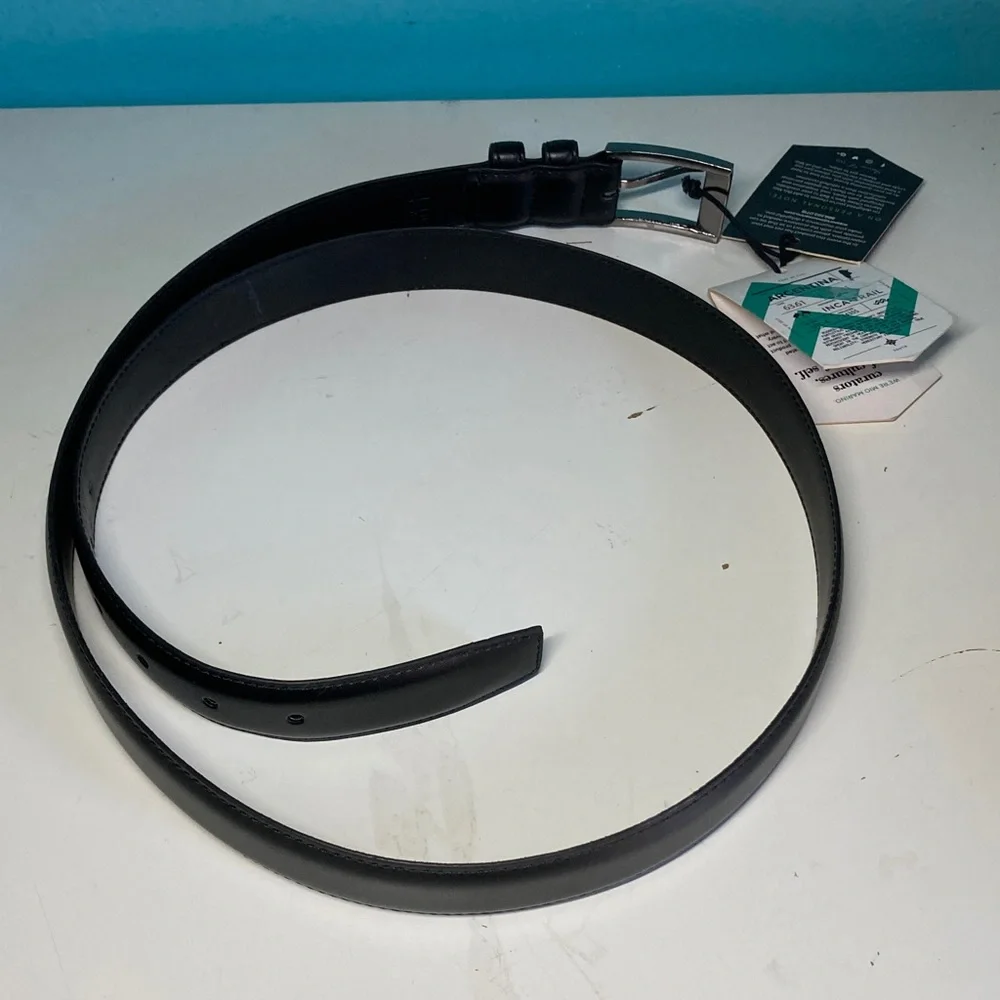 Mio Marino Mens Size 44 NEW  Black Leather Belt with Silver Tone Buckle